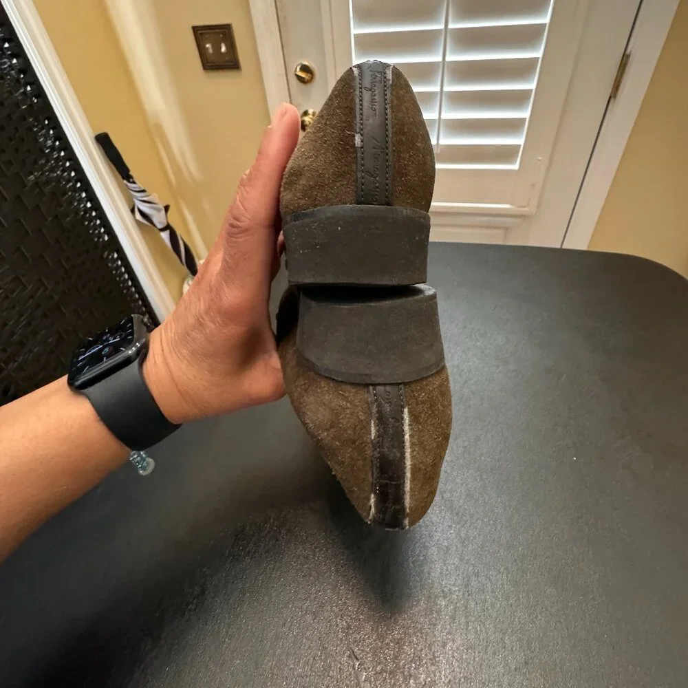 Salvatore Ferragamo size 5 green suede flats square toe